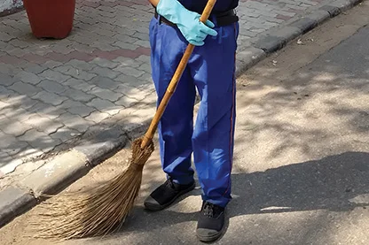 manual cleaning on the road